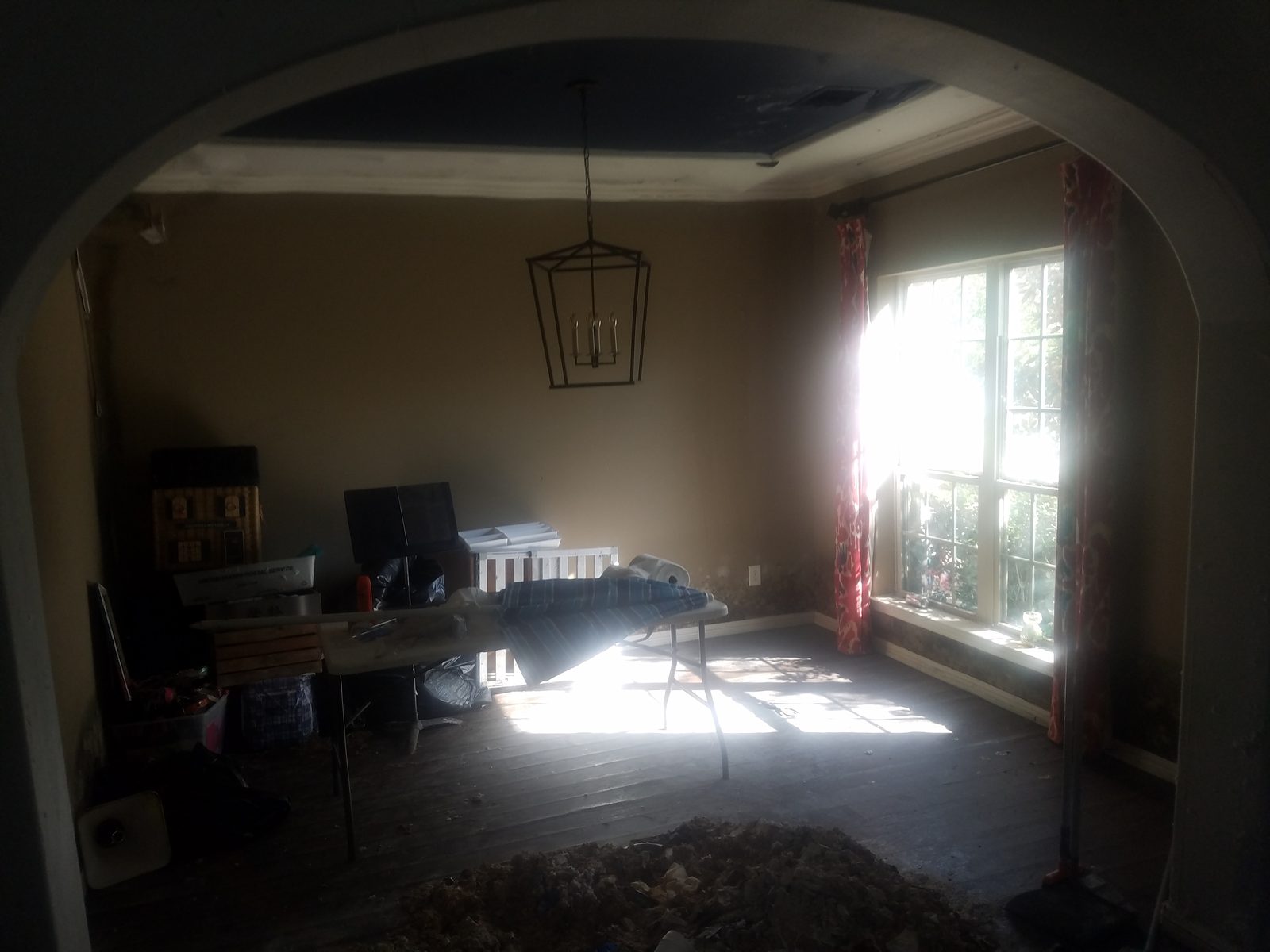 Interior fire damage before rehab at Benthos Dr