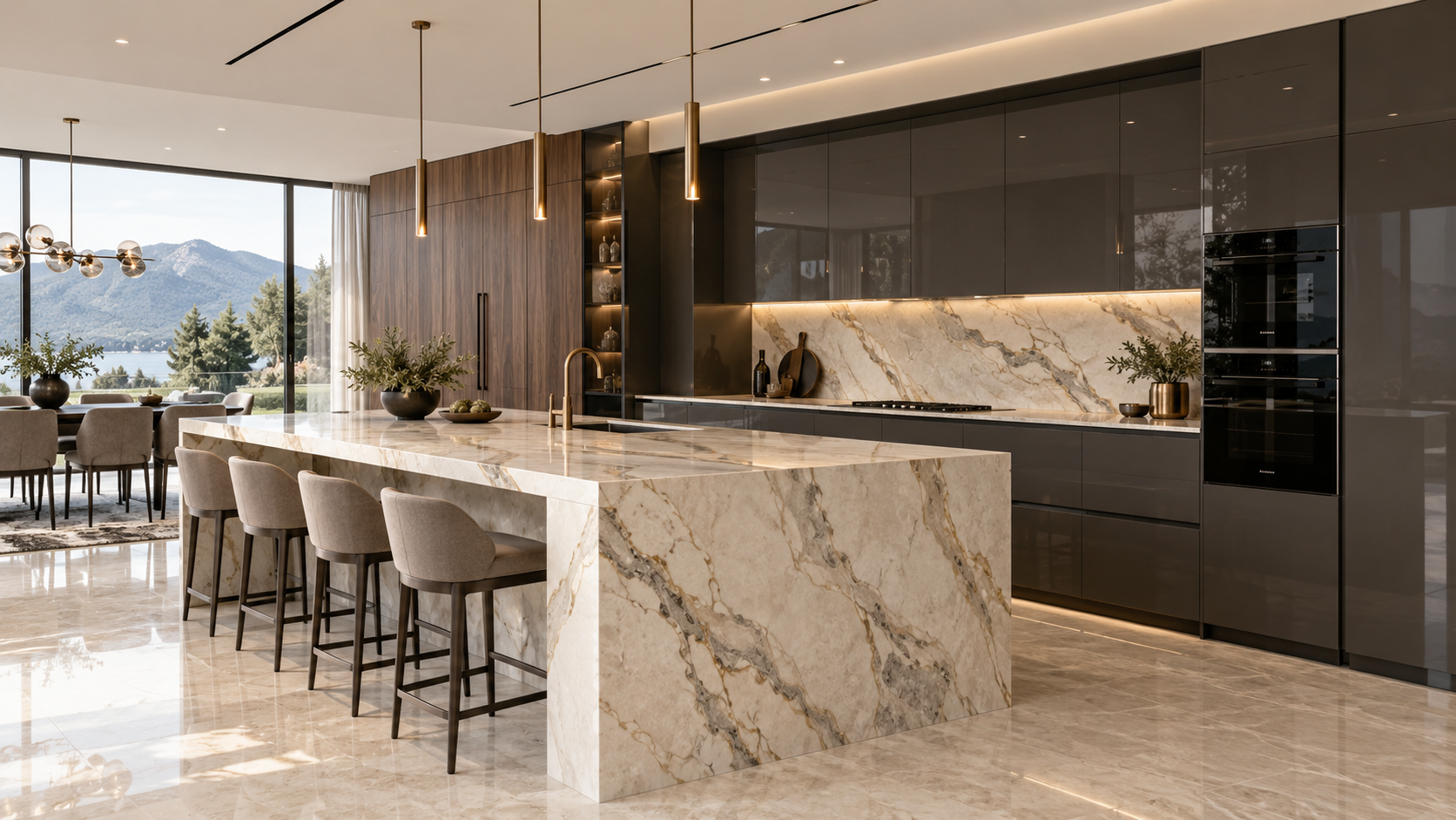 Kitchen design concept: Charcoal lacquer and warm walnut